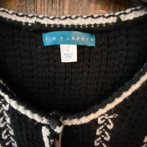 Pim + Larkin S Classic Black Cream Chunky Knit Long Sleeve Blazer Knit Jacket - Picture 5 of 6